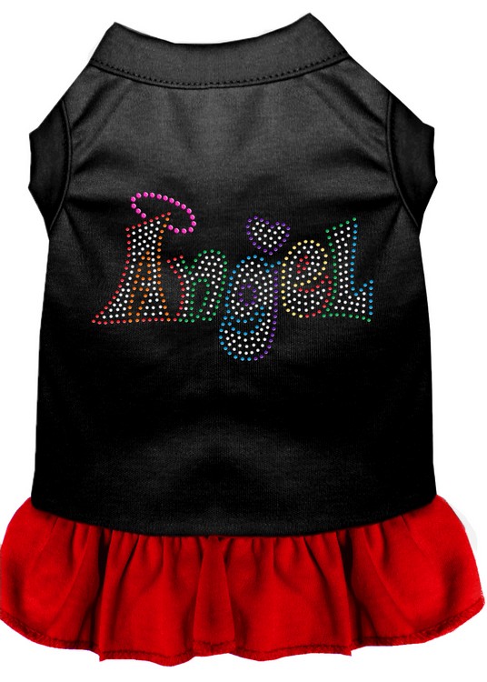 Technicolor Angel Rhinestone Pet Dress Black with Red Med